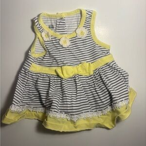 Kids Headquarters Navy Striped Baby Dress with Yellow Trim and Daisy Appliqués